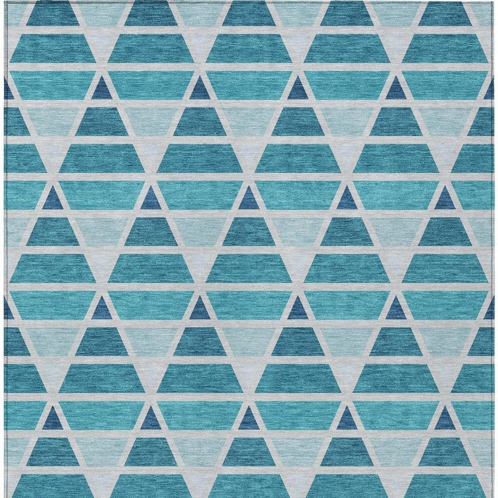 3' X 5' Teal Blue And Turquoise Geometric Washable Indoor Outdoor Area Rug HomeRoots