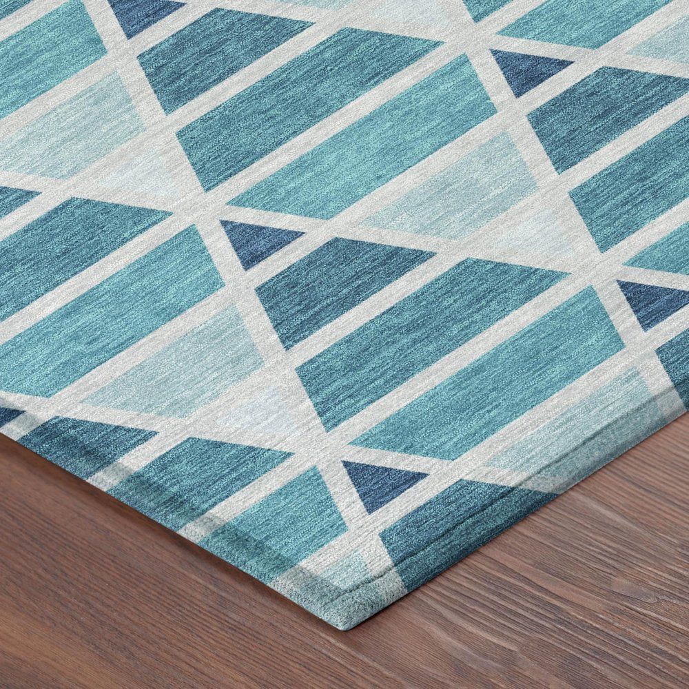 3' X 5' Teal Blue And Turquoise Geometric Washable Indoor Outdoor Area Rug HomeRoots
