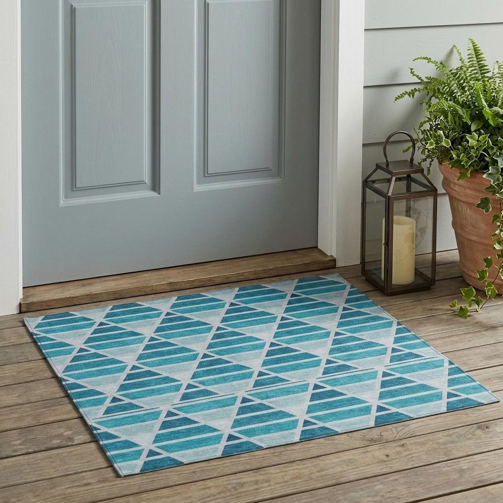 3' X 5' Teal Blue And Turquoise Geometric Washable Indoor Outdoor Area Rug HomeRoots
