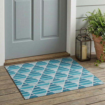 3' X 5' Teal Blue And Turquoise Geometric Washable Indoor Outdoor Area Rug HomeRoots
