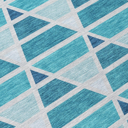 3' X 5' Teal Blue And Turquoise Geometric Washable Indoor Outdoor Area Rug HomeRoots