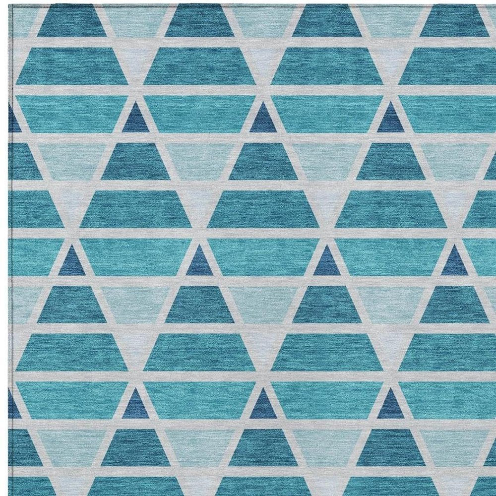 5' X 8' Teal Blue And Turquoise Geometric Washable Indoor Outdoor Area Rug HomeRoots