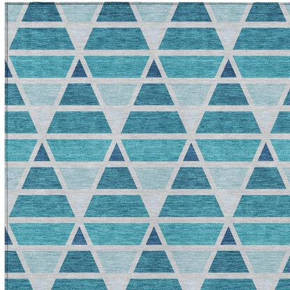 5' X 8' Teal Blue And Turquoise Geometric Washable Indoor Outdoor Area Rug HomeRoots