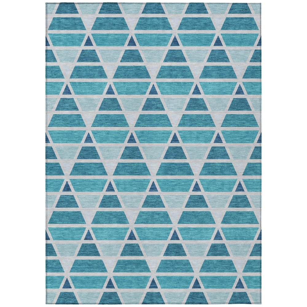5' X 8' Teal Blue And Turquoise Geometric Washable Indoor Outdoor Area Rug HomeRoots