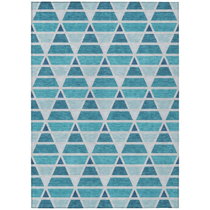 5' X 8' Teal Blue And Turquoise Geometric Washable Indoor Outdoor Area Rug HomeRoots