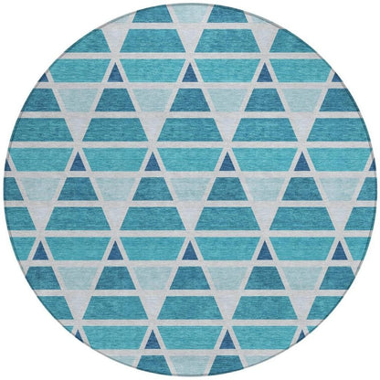 8' Teal Blue And Turquoise Round Geometric Washable Indoor Outdoor Area Rug HomeRoots