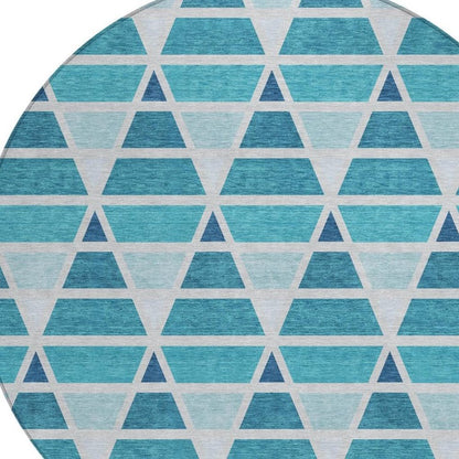 8' Teal Blue And Turquoise Round Geometric Washable Indoor Outdoor Area Rug HomeRoots