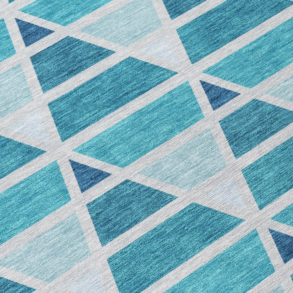 8' Teal Blue And Turquoise Round Geometric Washable Indoor Outdoor Area Rug HomeRoots