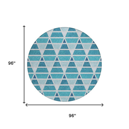 8' Teal Blue And Turquoise Round Geometric Washable Indoor Outdoor Area Rug HomeRoots