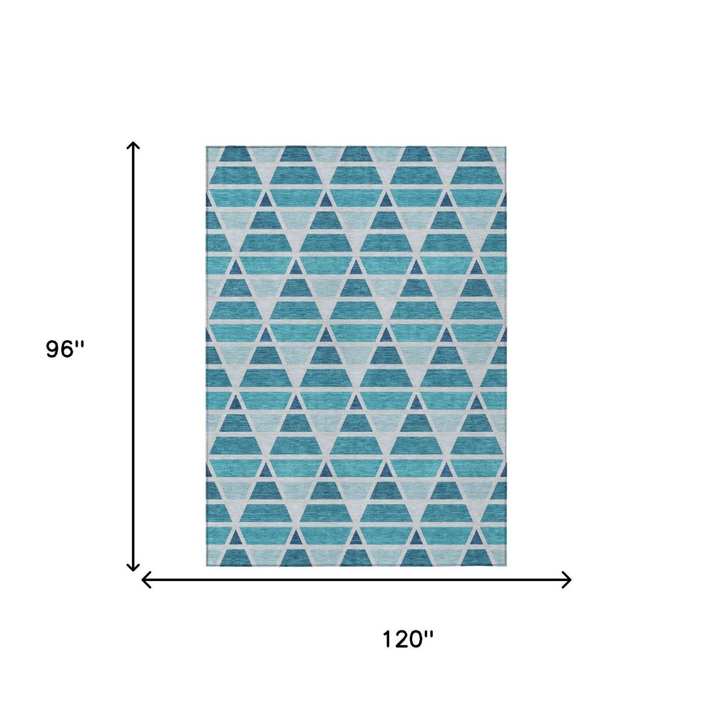 8' X 10' Teal Blue And Turquoise Geometric Washable Indoor Outdoor Area Rug HomeRoots