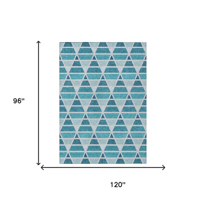 8' X 10' Teal Blue And Turquoise Geometric Washable Indoor Outdoor Area Rug HomeRoots