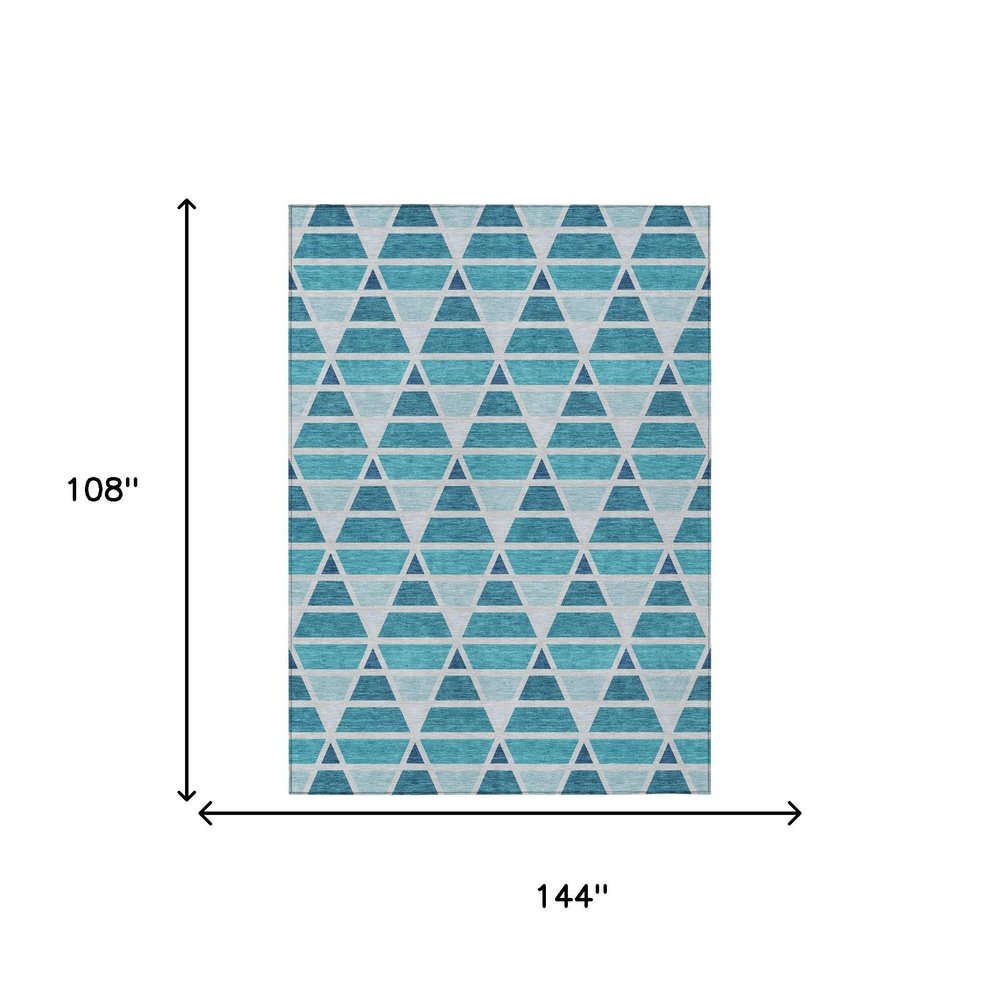 9' X 12' Teal Blue And Turquoise Geometric Washable Indoor Outdoor Area Rug HomeRoots