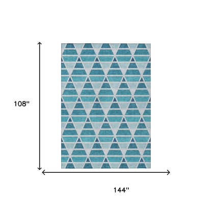 9' X 12' Teal Blue And Turquoise Geometric Washable Indoor Outdoor Area Rug HomeRoots