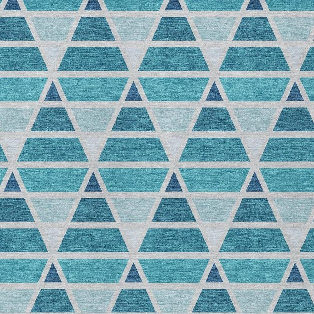9' X 12' Teal Blue And Turquoise Geometric Washable Indoor Outdoor Area Rug HomeRoots
