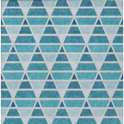 9' X 12' Teal Blue And Turquoise Geometric Washable Indoor Outdoor Area Rug HomeRoots