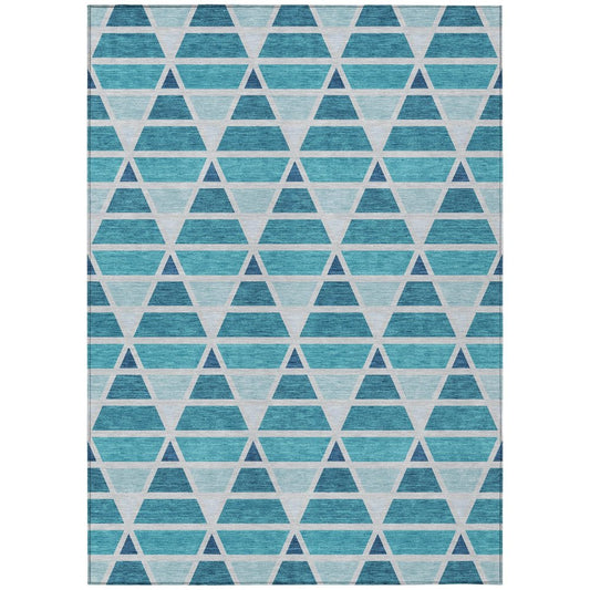 9' X 12' Teal Blue And Turquoise Geometric Washable Indoor Outdoor Area Rug HomeRoots