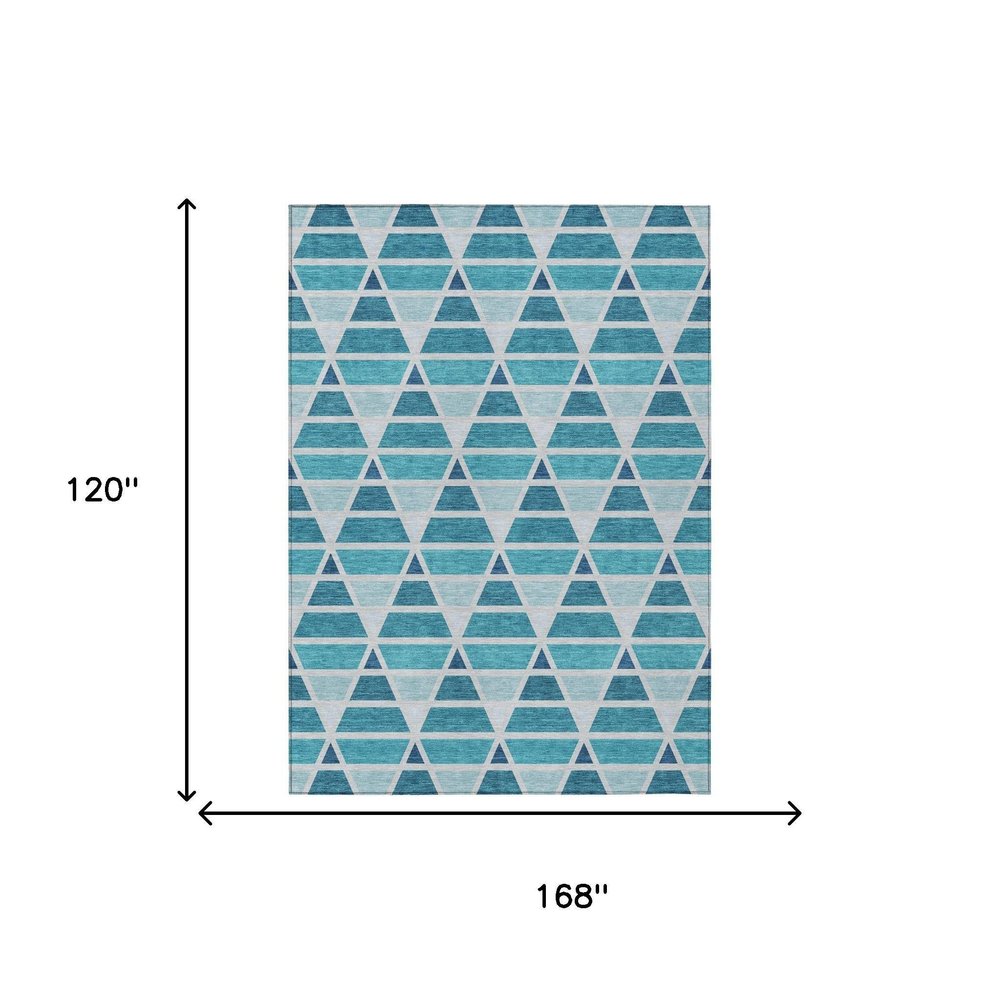 10' X 14' Teal Blue And Turquoise Geometric Washable Indoor Outdoor Area Rug HomeRoots