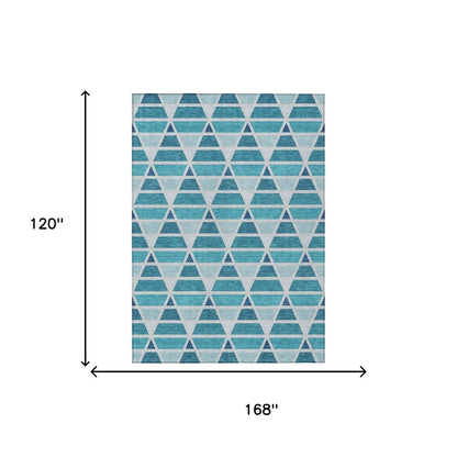 10' X 14' Teal Blue And Turquoise Geometric Washable Indoor Outdoor Area Rug HomeRoots