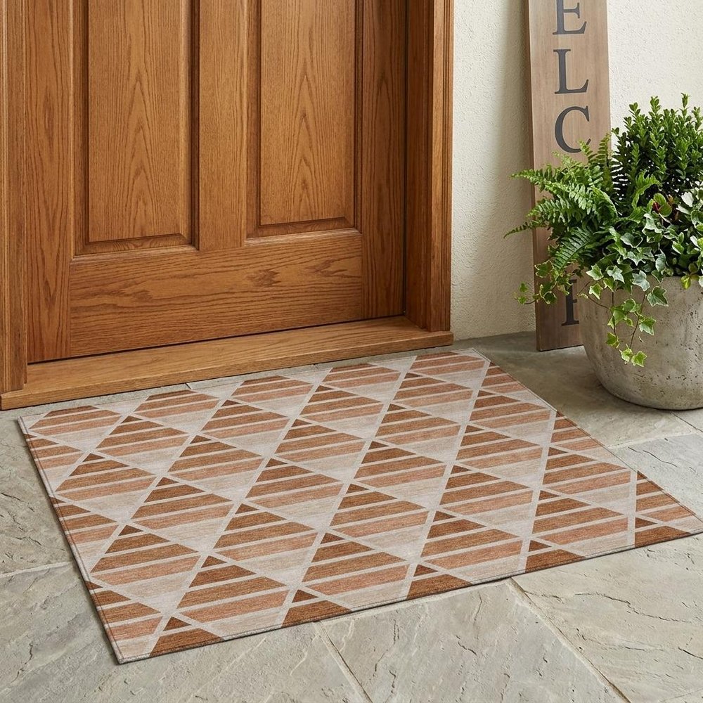 3' X 5' Orange And Rust Geometric Washable Indoor Outdoor Area Rug HomeRoots