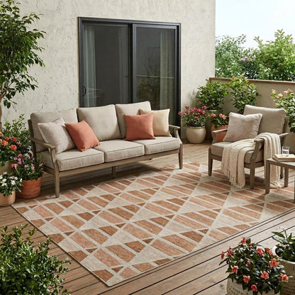 5' X 8' Orange And Rust Geometric Washable Indoor Outdoor Area Rug HomeRoots