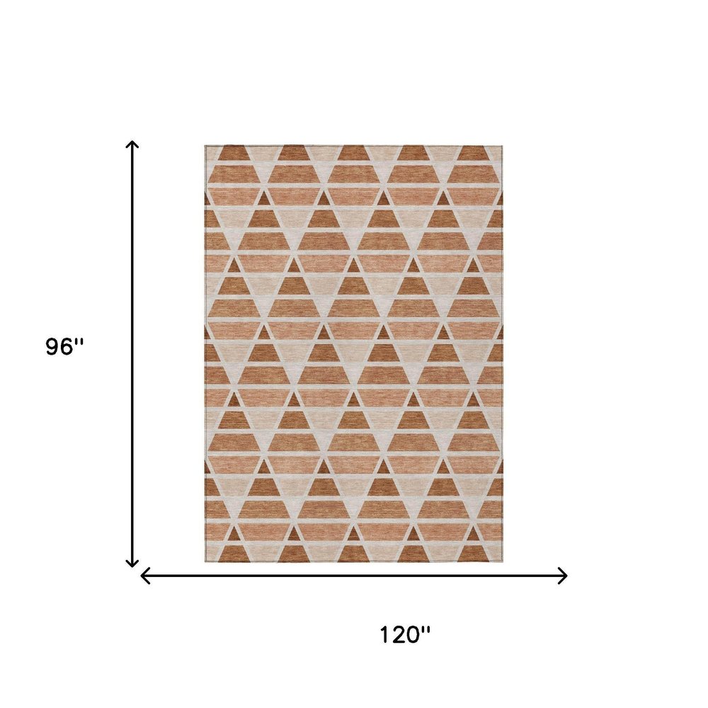 8' X 10' Orange And Rust Geometric Washable Indoor Outdoor Area Rug HomeRoots