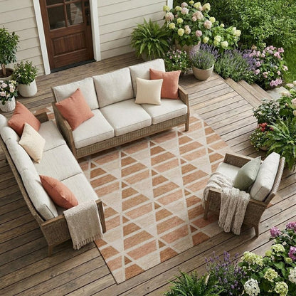 8' X 10' Orange And Rust Geometric Washable Indoor Outdoor Area Rug HomeRoots
