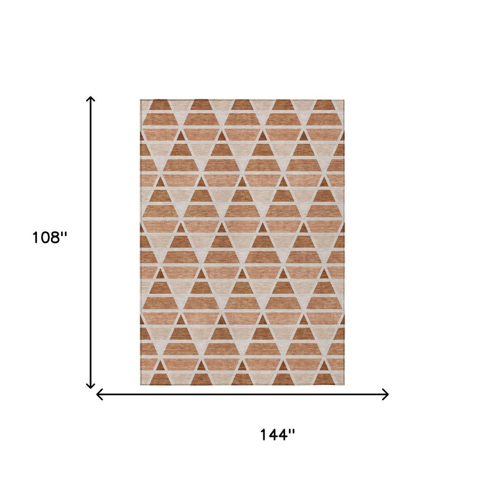 9' X 12' Orange And Rust Geometric Washable Indoor Outdoor Area Rug HomeRoots