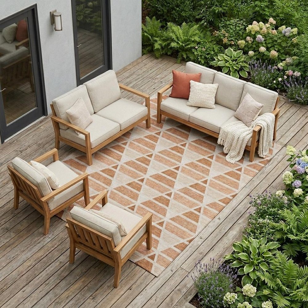 9' X 12' Orange And Rust Geometric Washable Indoor Outdoor Area Rug HomeRoots