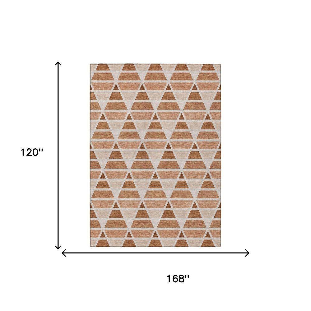 10' X 14' Orange And Rust Geometric Washable Indoor Outdoor Area Rug HomeRoots