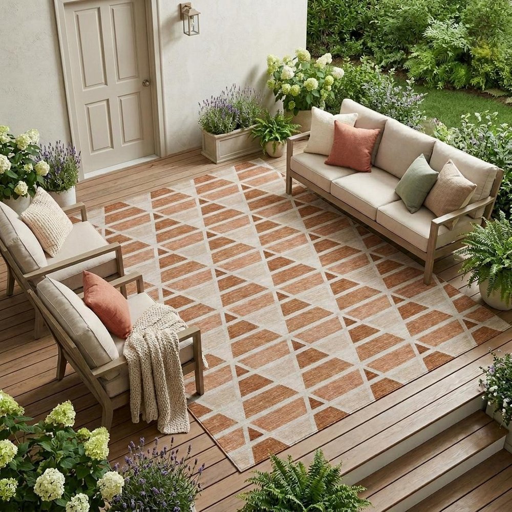 10' X 14' Orange And Rust Geometric Washable Indoor Outdoor Area Rug HomeRoots