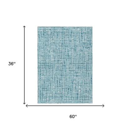 3' X 5' Aqua And Teal Blue Abstract Washable Indoor Outdoor Area Rug HomeRoots