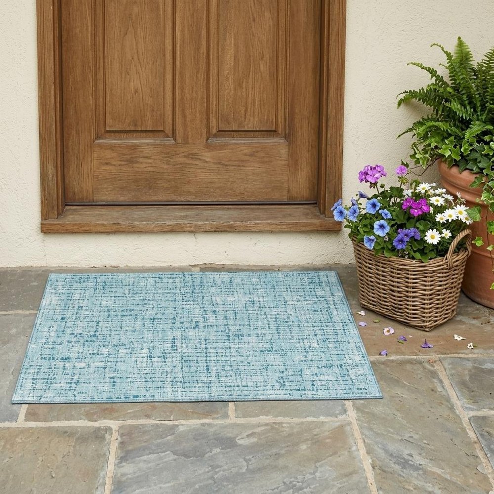 3' X 5' Aqua And Teal Blue Abstract Washable Indoor Outdoor Area Rug HomeRoots
