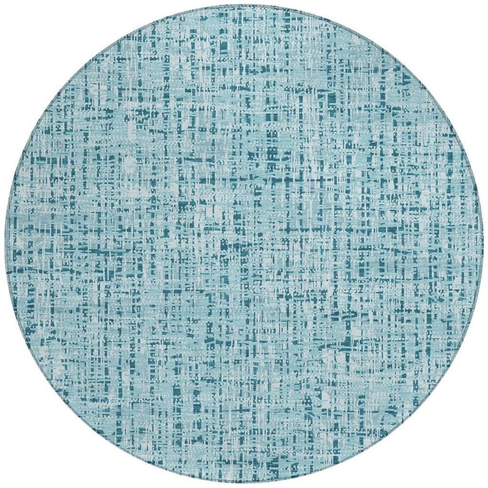 8' Aqua And Teal Blue Round Abstract Washable Indoor Outdoor Area Rug HomeRoots