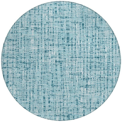 8' Aqua And Teal Blue Round Abstract Washable Indoor Outdoor Area Rug HomeRoots