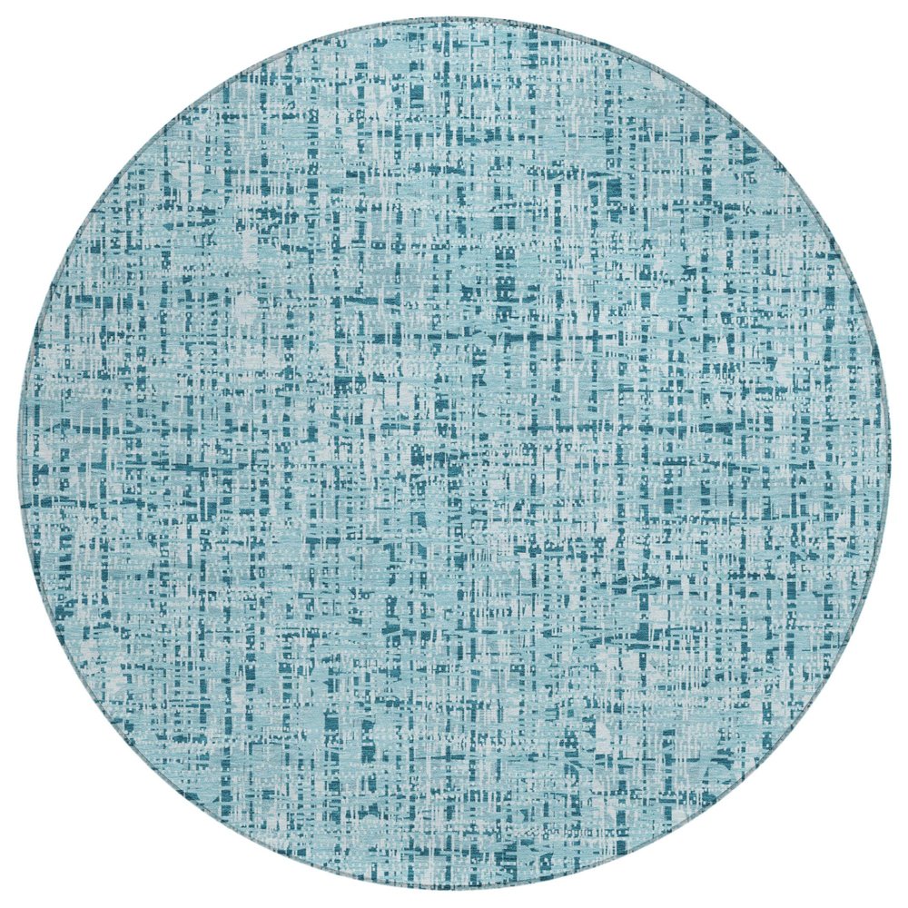 8' Aqua And Teal Blue Round Abstract Washable Indoor Outdoor Area Rug HomeRoots