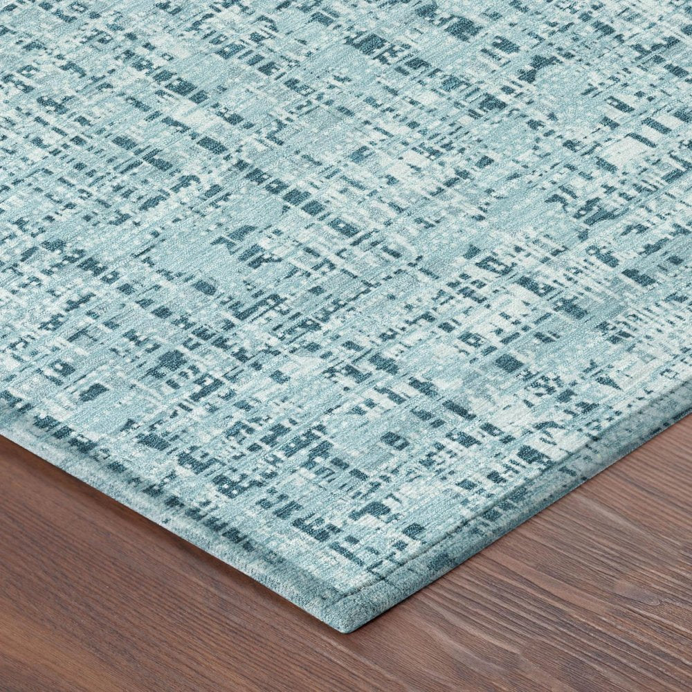 8' Aqua And Teal Blue Round Abstract Washable Indoor Outdoor Area Rug HomeRoots