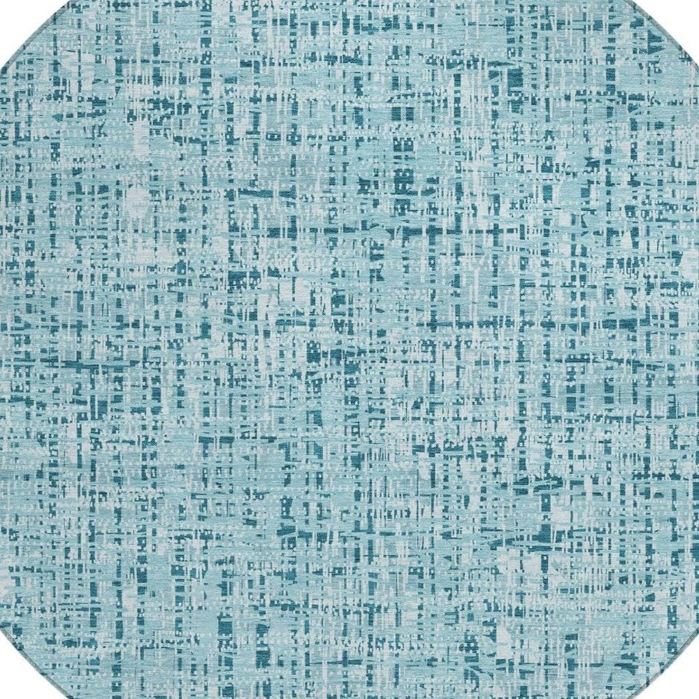 8' Aqua And Teal Blue Round Abstract Washable Indoor Outdoor Area Rug HomeRoots