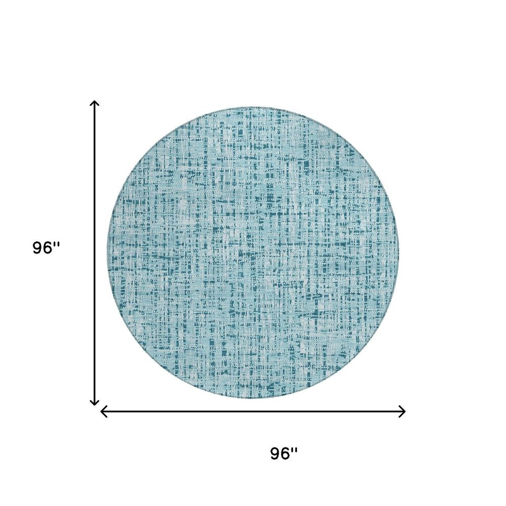 8' Aqua And Teal Blue Round Abstract Washable Indoor Outdoor Area Rug HomeRoots