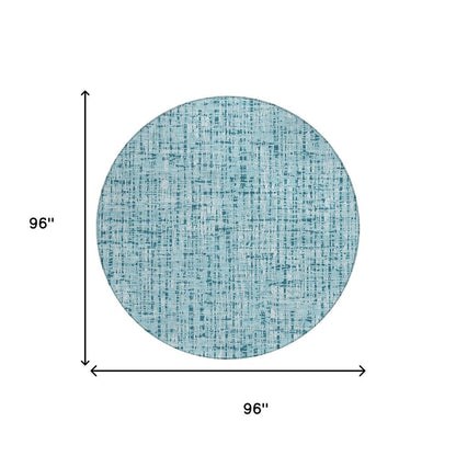 8' Aqua And Teal Blue Round Abstract Washable Indoor Outdoor Area Rug HomeRoots