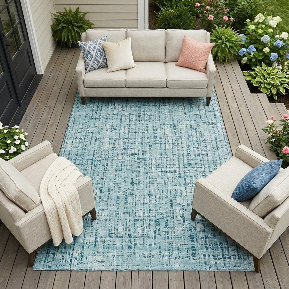 8' X 10' Aqua And Teal Blue Abstract Washable Indoor Outdoor Area Rug HomeRoots
