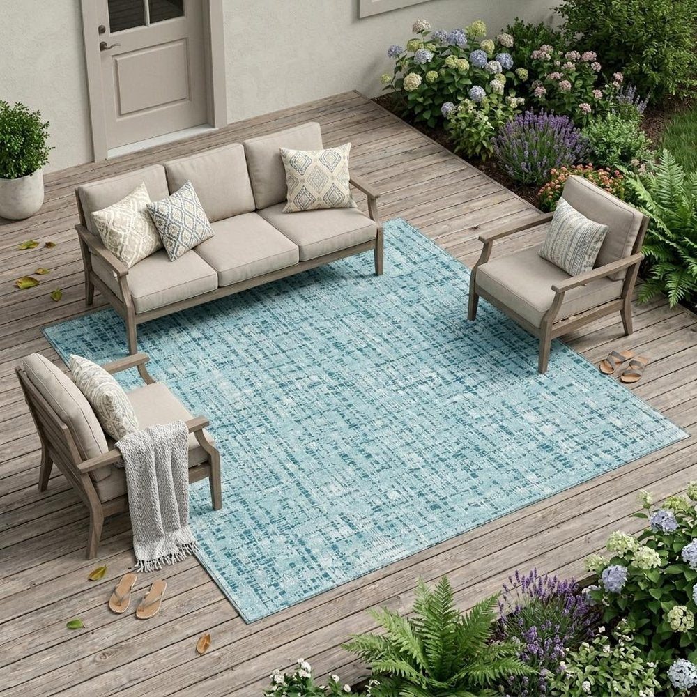 9' X 12' Aqua And Teal Blue Abstract Washable Indoor Outdoor Area Rug HomeRoots