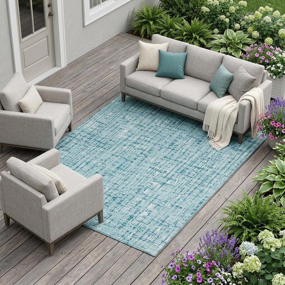 10' X 14' Aqua And Teal Blue Abstract Washable Indoor Outdoor Area Rug HomeRoots