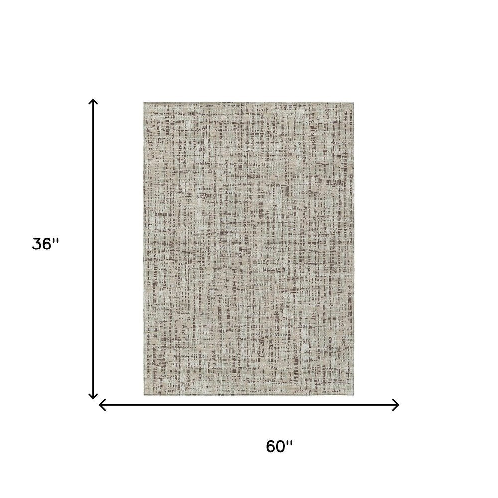 3' X 5' Beige And Brown Abstract Washable Indoor Outdoor Area Rug HomeRoots