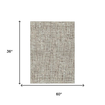 3' X 5' Beige And Brown Abstract Washable Indoor Outdoor Area Rug HomeRoots