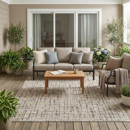 5' X 8' Beige And Brown Abstract Washable Indoor Outdoor Area Rug HomeRoots