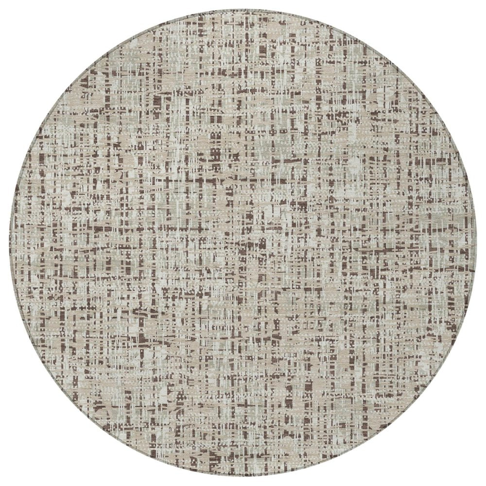 8' Beige And Brown Round Abstract Washable Indoor Outdoor Area Rug HomeRoots