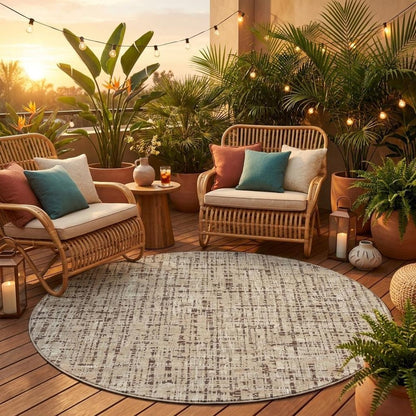 8' Beige And Brown Round Abstract Washable Indoor Outdoor Area Rug HomeRoots