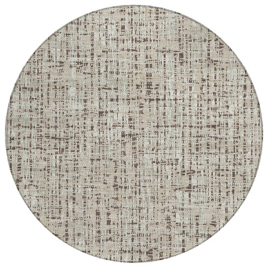 8' Beige And Brown Round Abstract Washable Indoor Outdoor Area Rug HomeRoots