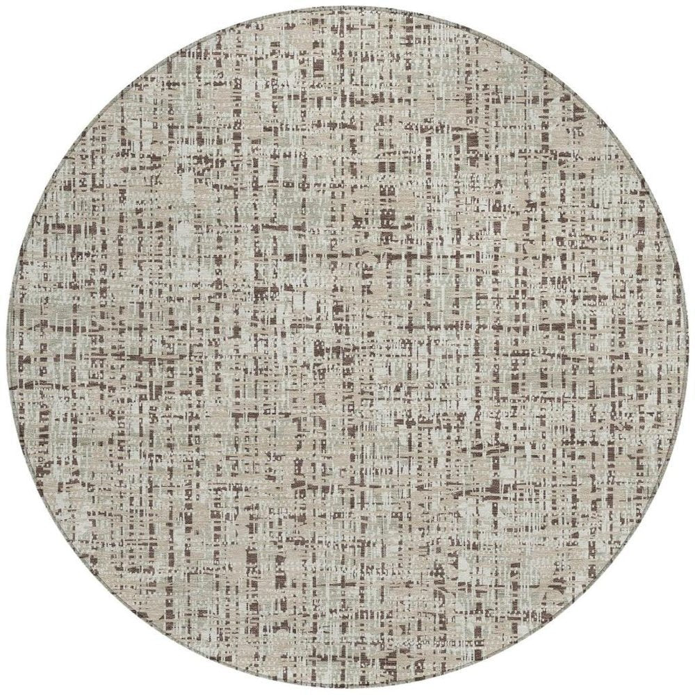 8' Beige And Brown Round Abstract Washable Indoor Outdoor Area Rug HomeRoots