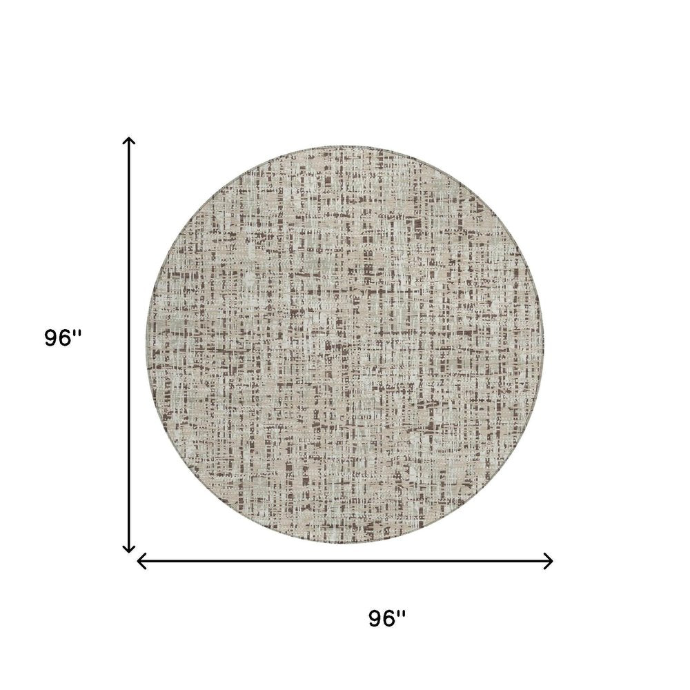 8' Beige And Brown Round Abstract Washable Indoor Outdoor Area Rug HomeRoots